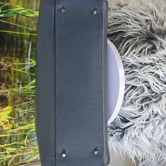 Furla Leather Shoulder Tote Dusty Blue Black Gold Logo 14x10 Excellent - Picture 6 of 13